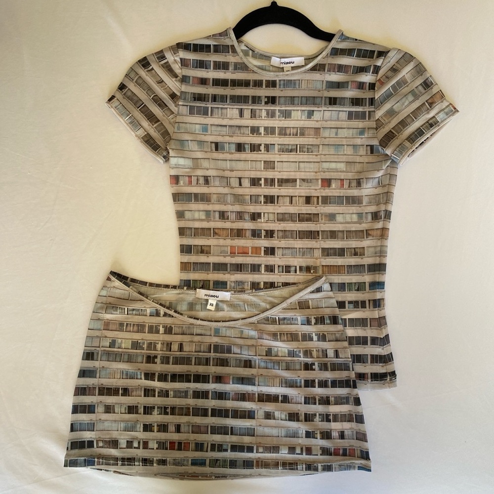 Miaou baby tee + mini skirt set in window print 🪟